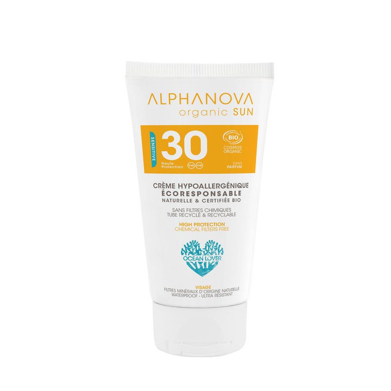 ALPHANOVA SUN BIO SPF 30 Protector solar Pieles Sensibles Alérgicas - Resistente al agua - 50 gr