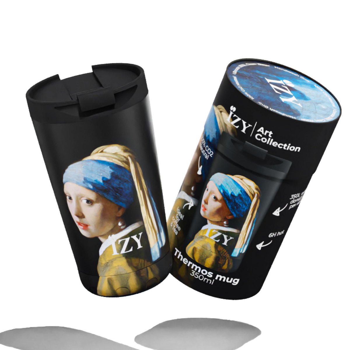 IZY Mug, Girl with the Pearl Earring, 350ml, giftbox - Thermische beker | reisbeker | Afsluitbare mug voor hete of koude dranken | isoleerbeker | Thermos | Mug