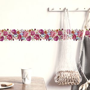 Self-adhesive border "Floral Vintage" pink/pink/green on white