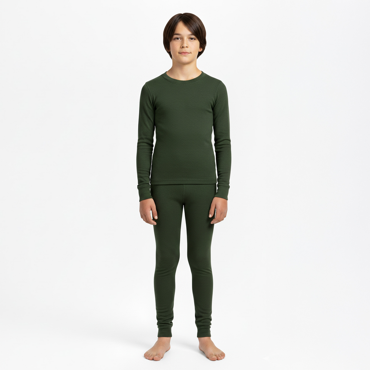 Ensemble 2 pièces manches longues et bas 160 pour enfants, vert foncé