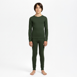 Ensemble 2 pièces manches longues et bas 160 pour enfants, vert foncé