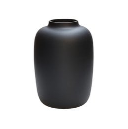 Tall, cylindrical black vase with a simple, minimalist design.