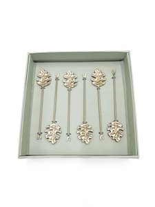 COCKTAIL LEAF PICKERS SET OF 6 MATT BRASS