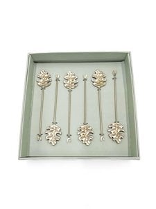 COCKTAIL LEAF PICKERS SET OF 6 MATT BRASS
