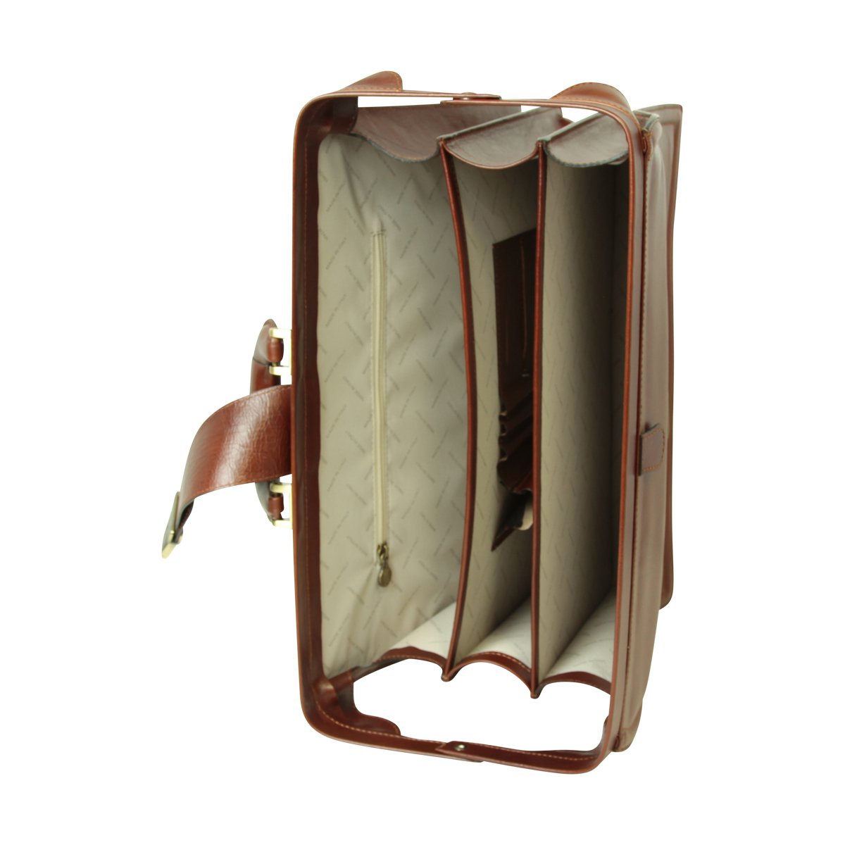 Leather Briefcase with 3 compartments - Brown