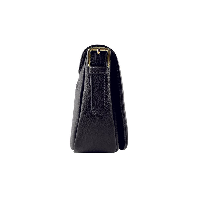 RB1002A | Borsa a Tracolla in Vera Pelle Made in Italy con Tracolla removibile in pelle e attacchi con fibbie in metallo Oro Lucido - Colore Nero - Dimensioni: cm 26 x 20 x 10