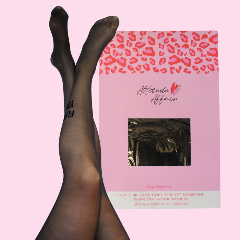 1-Pair %23StatementTights FLIRT WITH YOUR LIFE "Message on Tights" black tights 40 DEN
