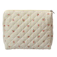 Toilet bag ladies 25x5x22 cm beige cotton flowers