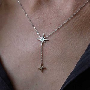 Zilveren Stalen Ketting Twee Sterren Strass Kerst
