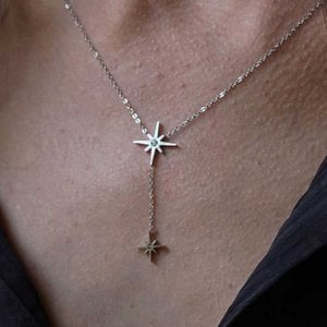 Zilveren Stalen Ketting Twee Sterren Strass Kerst