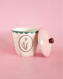 Handpainted Ceramic Coffee Mug With Lid - Floral Design, 385ml