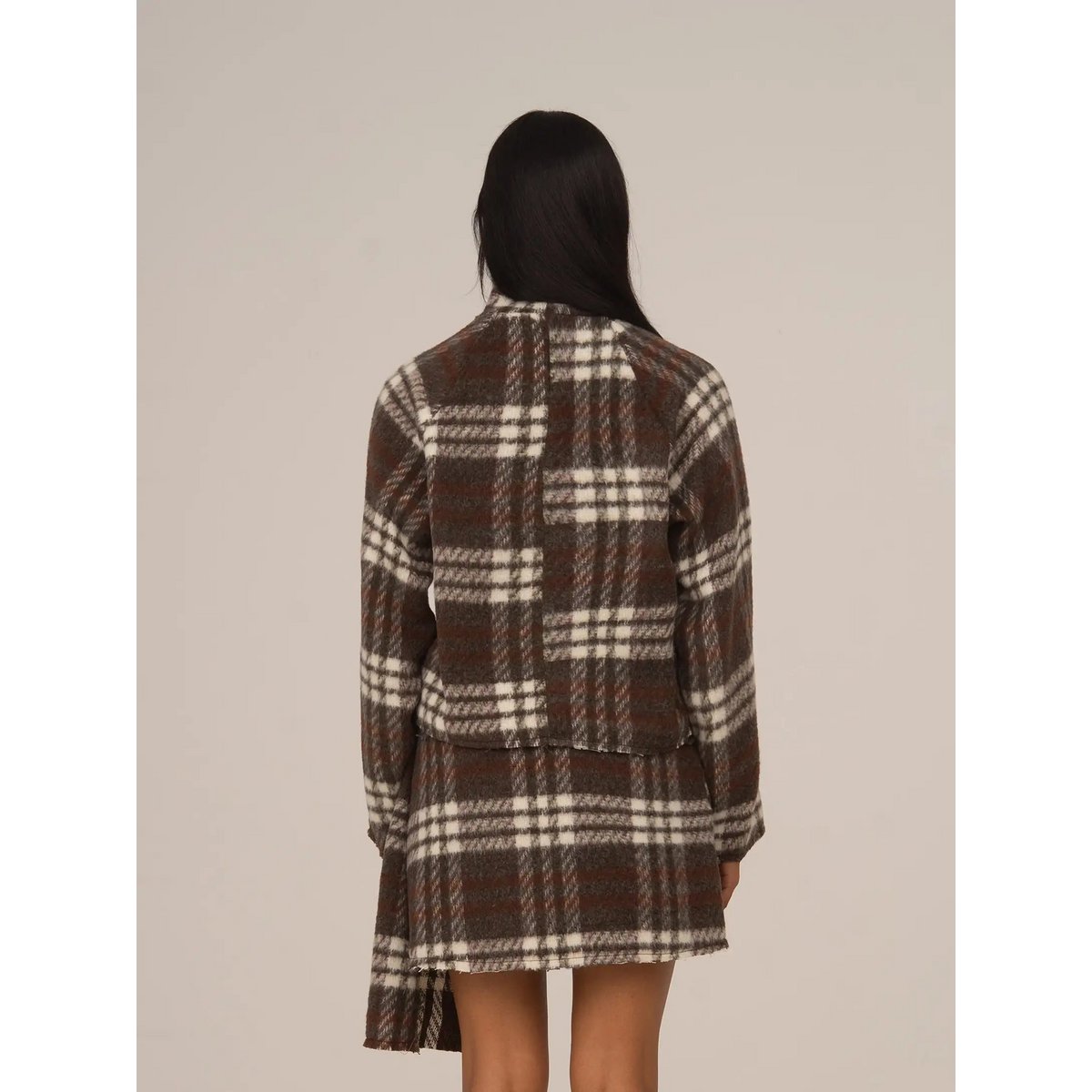 Barfodet plaid brun rullekrave overtrøje
