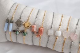 Pulsera de cuarzo ahumado y jaspe con manchas verdes - Plata