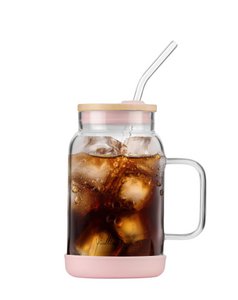 Glas mit Strohhalm 600 ml rosa FUORI 29842