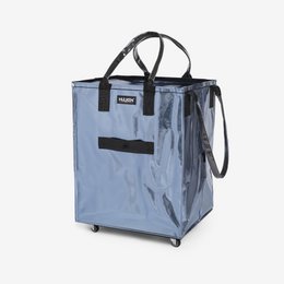 Large ultraviolet shopping bag with built-in cover, made of durable, water-resistant material.