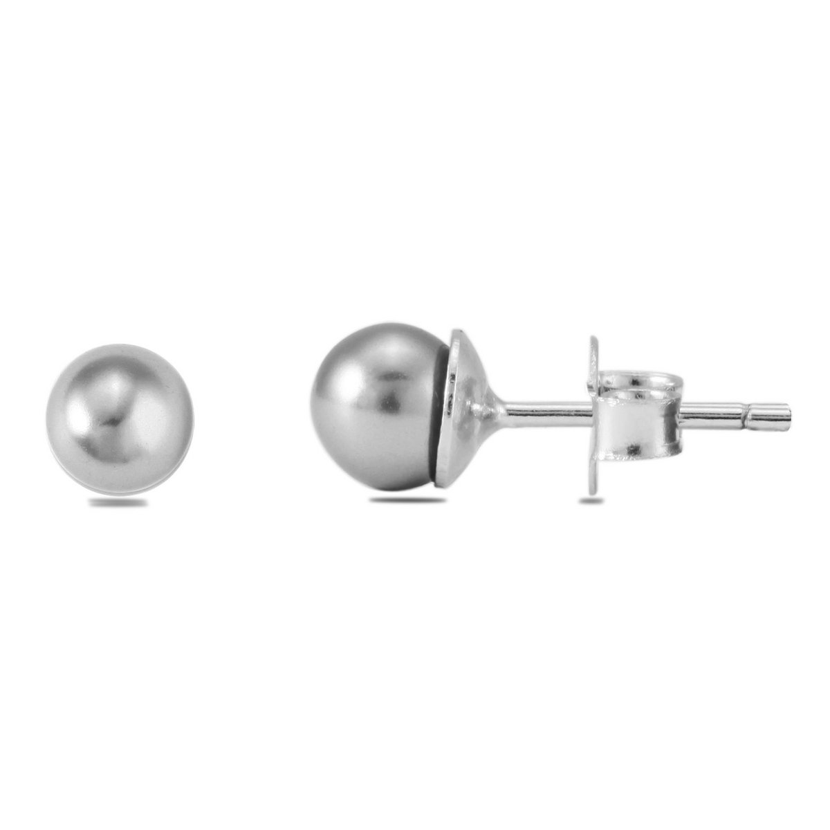 925/- Echt Silber Ohrstecker "Pia" mit grauer Glasperle, Durchmesser 5 mm, 925/rhodiniert