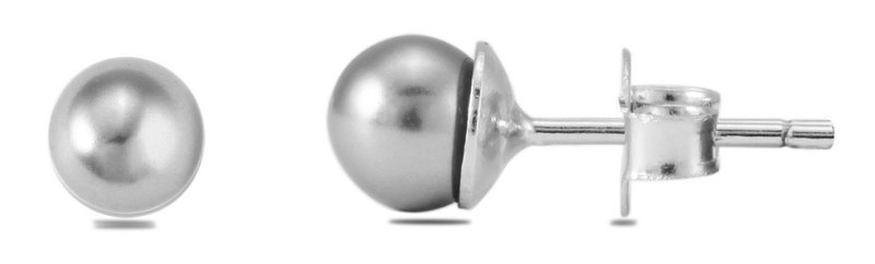 925/- Echt Silber Ohrstecker "Pia" mit grauer Glasperle, Durchmesser 5 mm, 925/rhodiniert