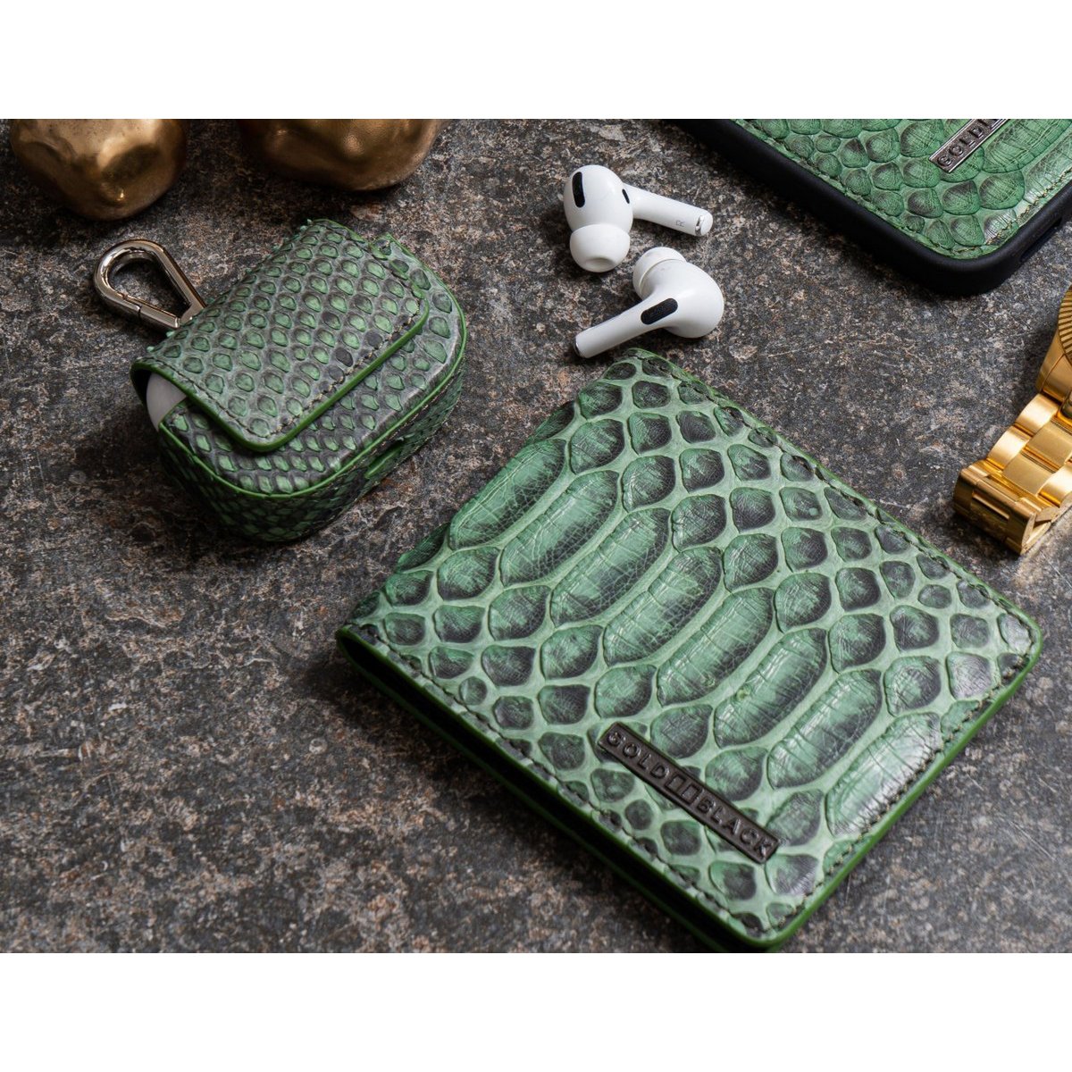 Portefeuille GM cuir python vert