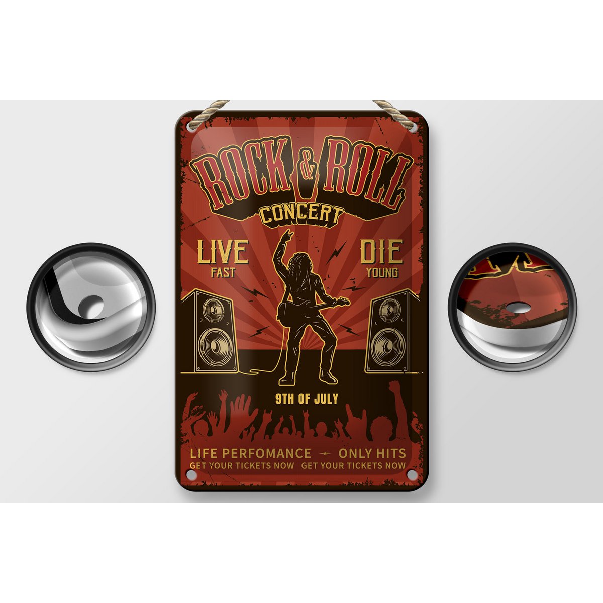 Blechschild Retro 12x18cm Rock n Roll Concert live 9th july Dekoration