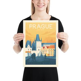 Vintage Praag-poster | Premium poster City Prague Tsjechië