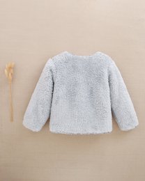 Girl's gray faux fur coat with flower pockets P129-11607211