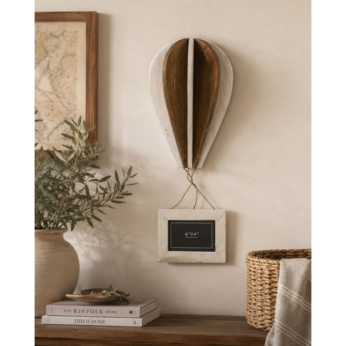 Decorative wooden hot air balloon photo holder 25x12x67 cm