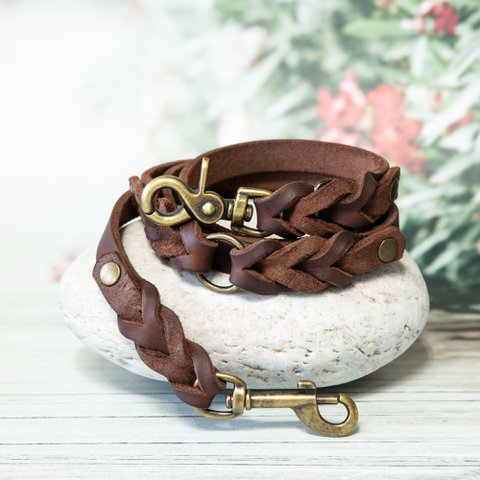 Leather dog leash | Brown | Leather leash | Length 180 cm | 2-way adjustable | Handcrafted
