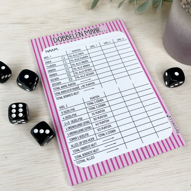 Dice block - Yahtzee - Pink Stripe