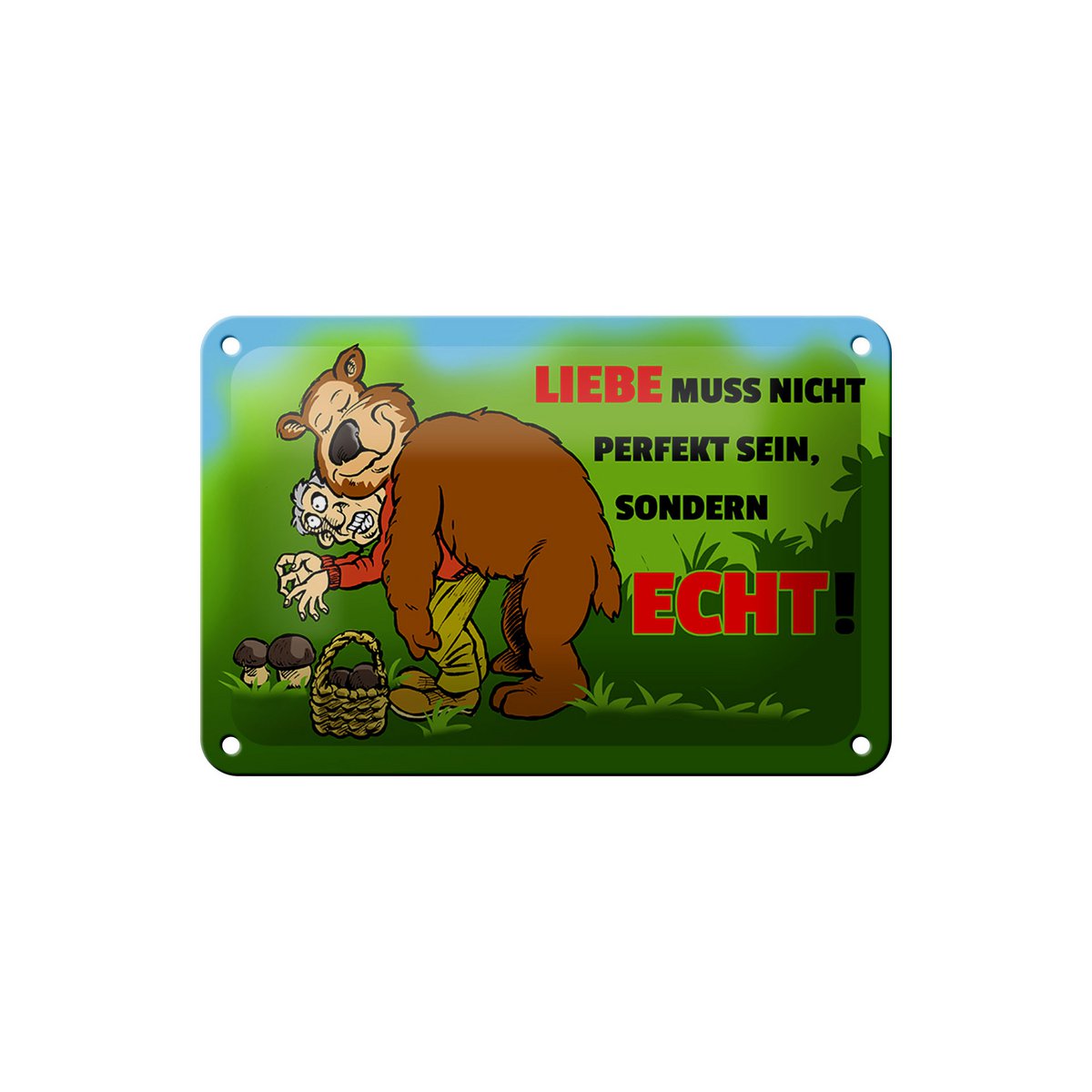 Tin sign saying 18x12cm Love is not perfect but real sign