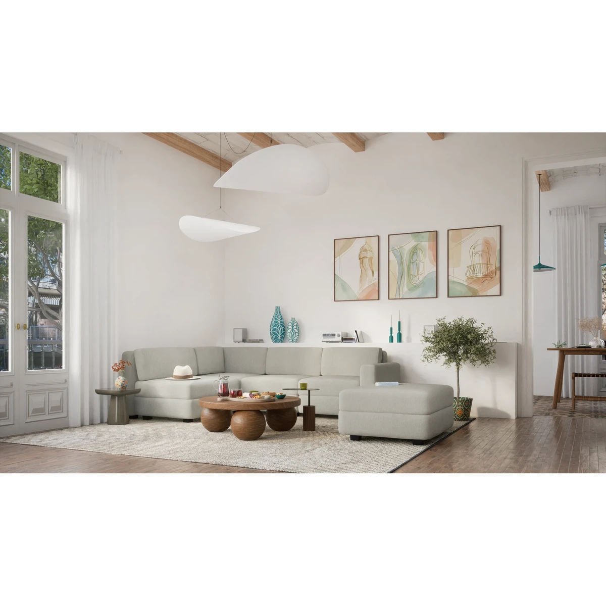 4-Seater Corner Modular Sofa GRACIA - Beige Grey