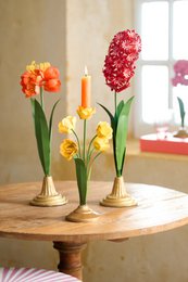 Candle Holder Metal Flower Orange 22.5cm