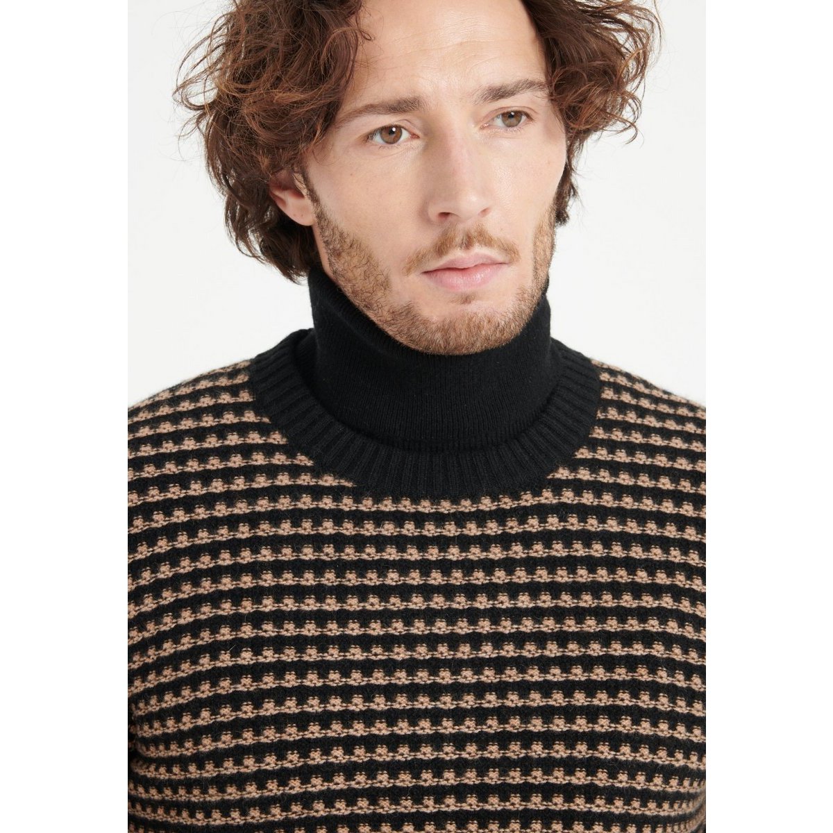 ZACH 3 Pull col rond en cachemire à motif jacquard 4 fils bi couleur