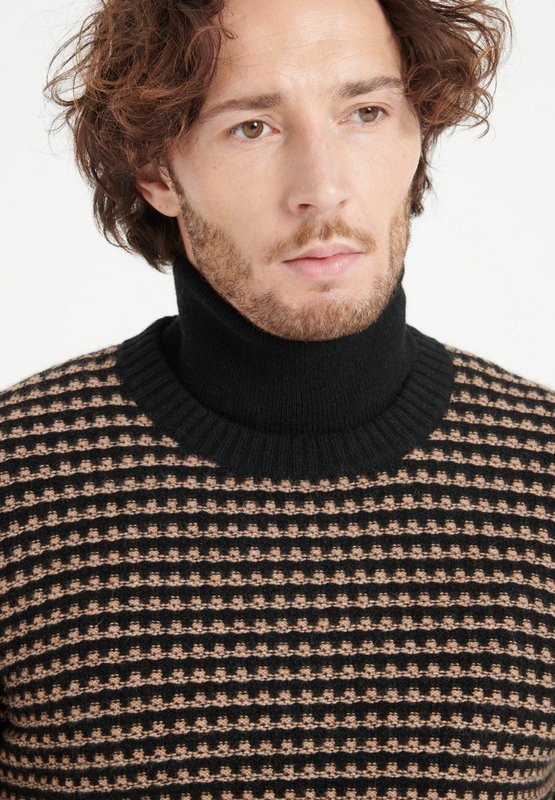 ZACH 3 Pull col rond en cachemire à motif jacquard 4 fils bi couleur