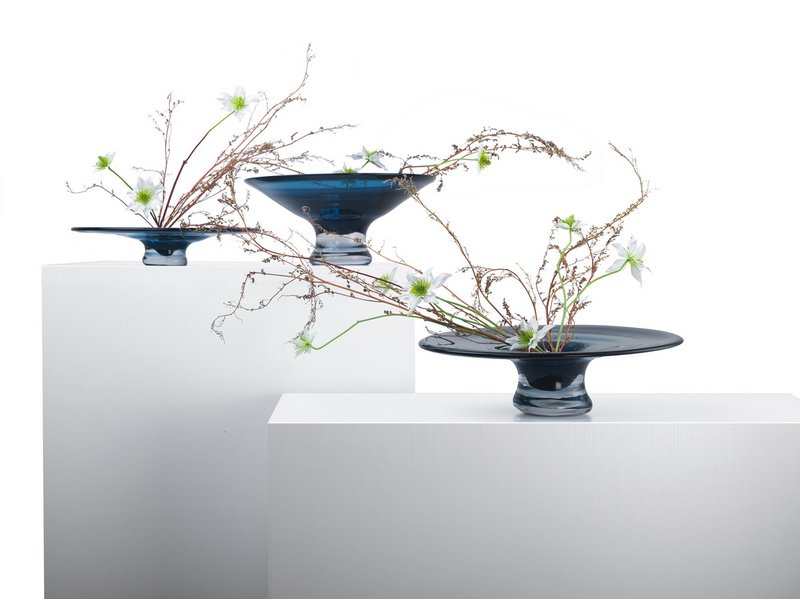 round conical vase or bowl, deep ink blue color: ALAIN