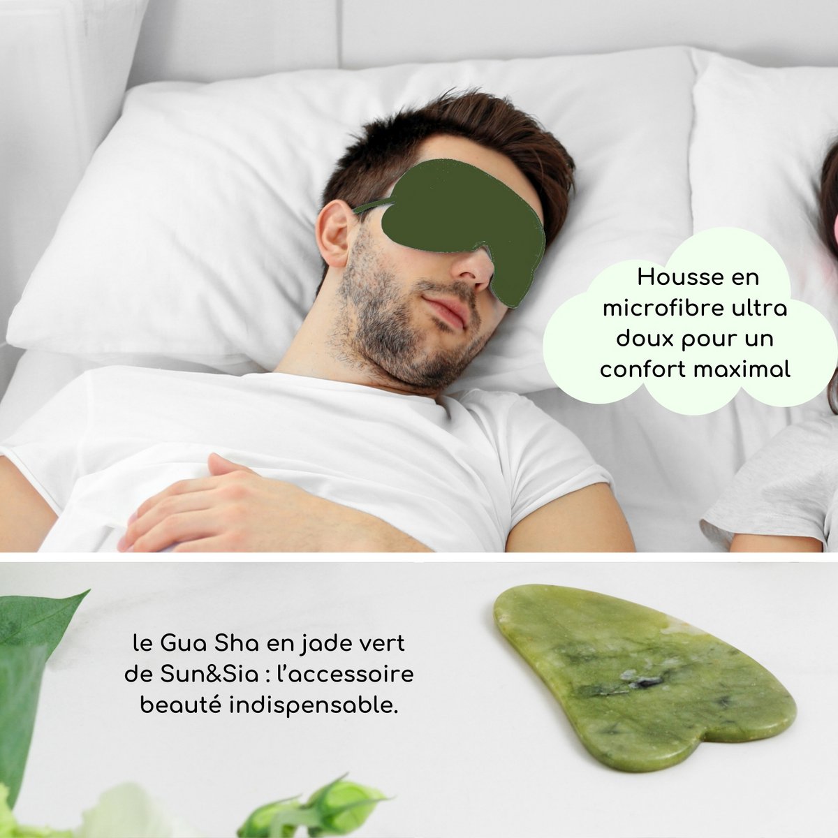 Zestaw i maska ​​na oczy z zielonego jadeitu Gua Sha - Termoterapia - Niezbędne akcesoria kosmetyczne - Kamień naturalny - Narzędzie do podnoszenia