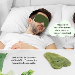 Groene Jade Gua Sha Kit en oogmasker - Thermotherapie - Essentiële schoonheidsaccessoires - Natuursteen - Hijsgereedschap