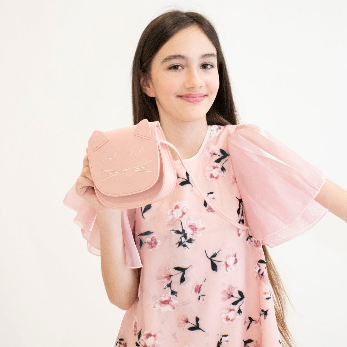Children's shoulder bag - Mina the minimalist cat Pink