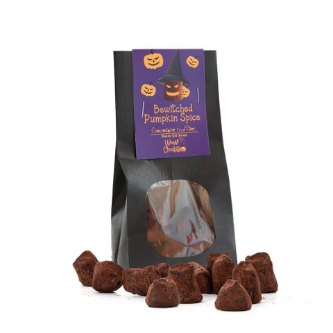 Bewitterte Kürbisgewürz - Halloween -Schokoladentrüffel - biologisch abbaubarer Tasche 130g