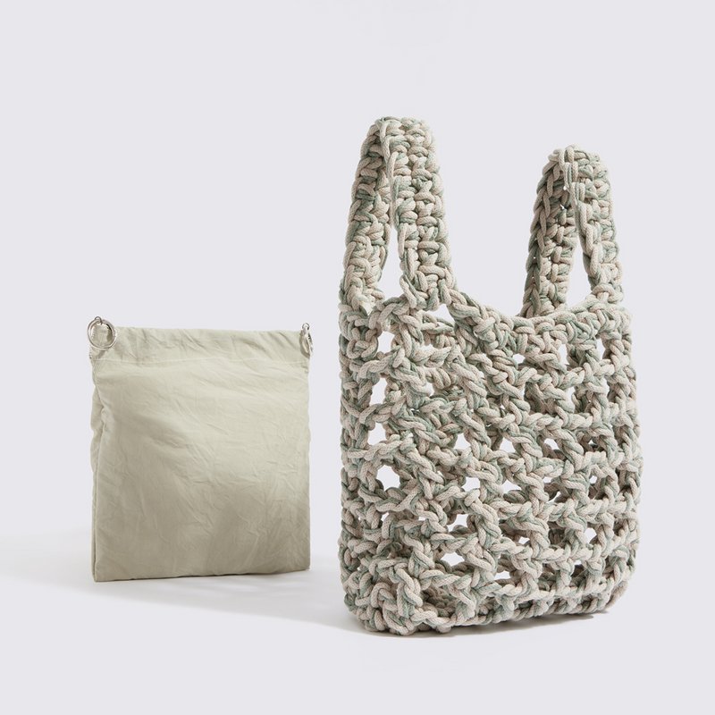 “Thalia cotton” crochet wrist bag with waterproof pouch crème + olive