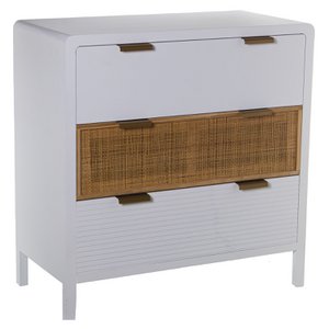 CÓMODA MADERA 3 CAJONES BLANCO/RATÁN 80X40X82CM, ABETO+DM+RAT┴N LL49895