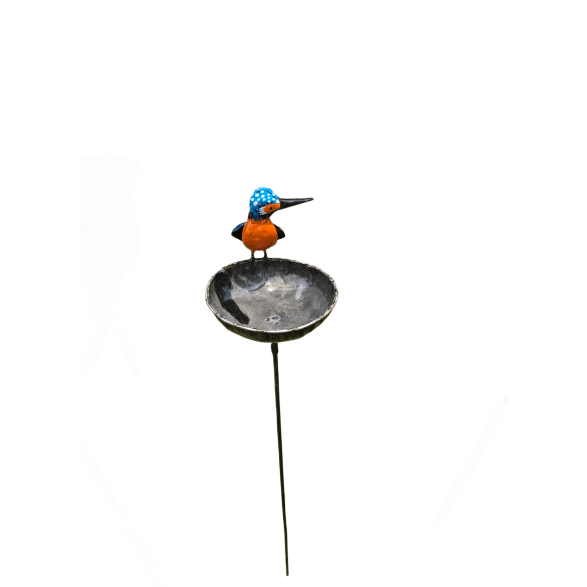 Metalen baby kingfisher kom op stok