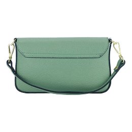 RB1023BF | Kleine Umhängetasche mit abnehmbarem Kettenschultergurt aus echtem Leder, hergestellt in Italien. Verschlussklappe. Metallaccessoires in glänzendem Gold – Farbe Mint – Maße: 22 x 12 x 3 cm