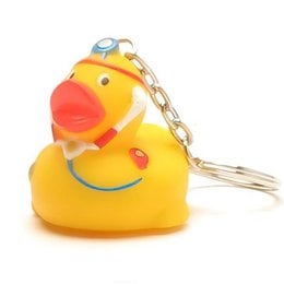Rubber duck doctor keyring, yellow duck with medical accessories, fun and playful design, perfect for keys or bags.