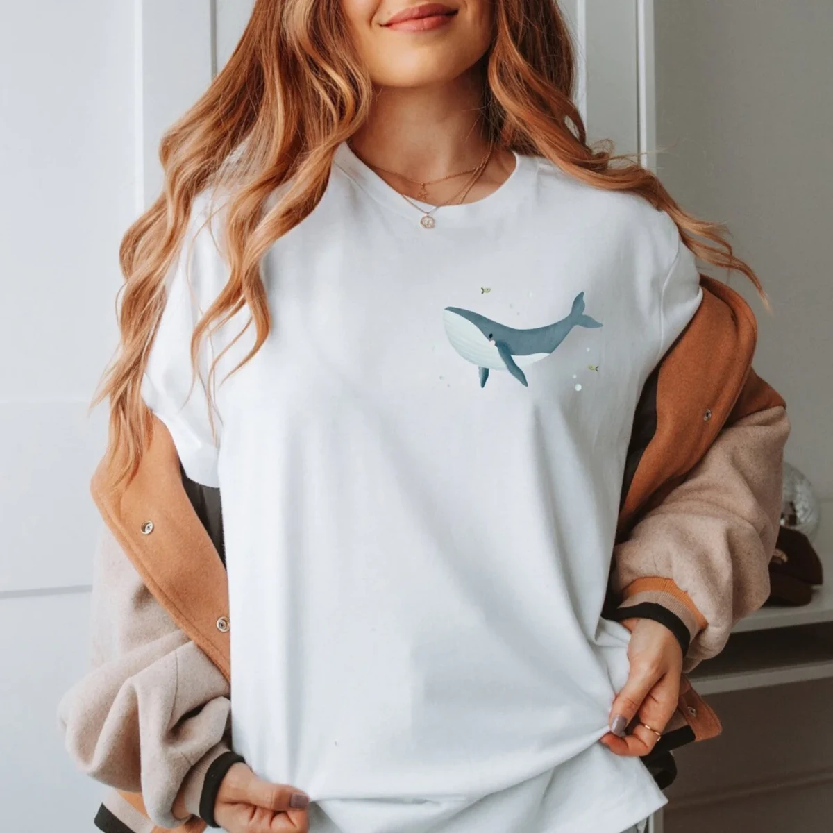 Camiseta Ballena Animales Marinos - ALGODÓN ORGÁNICO Ballena Jorobada Camisa Mar