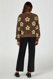 Blomster mønster strikket cardigan i brun
