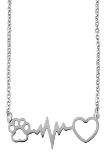 "Carola", accent roestvrijstalen ketting, hart & poot, gepolijst, zilverkleurig, 43 + 5cm