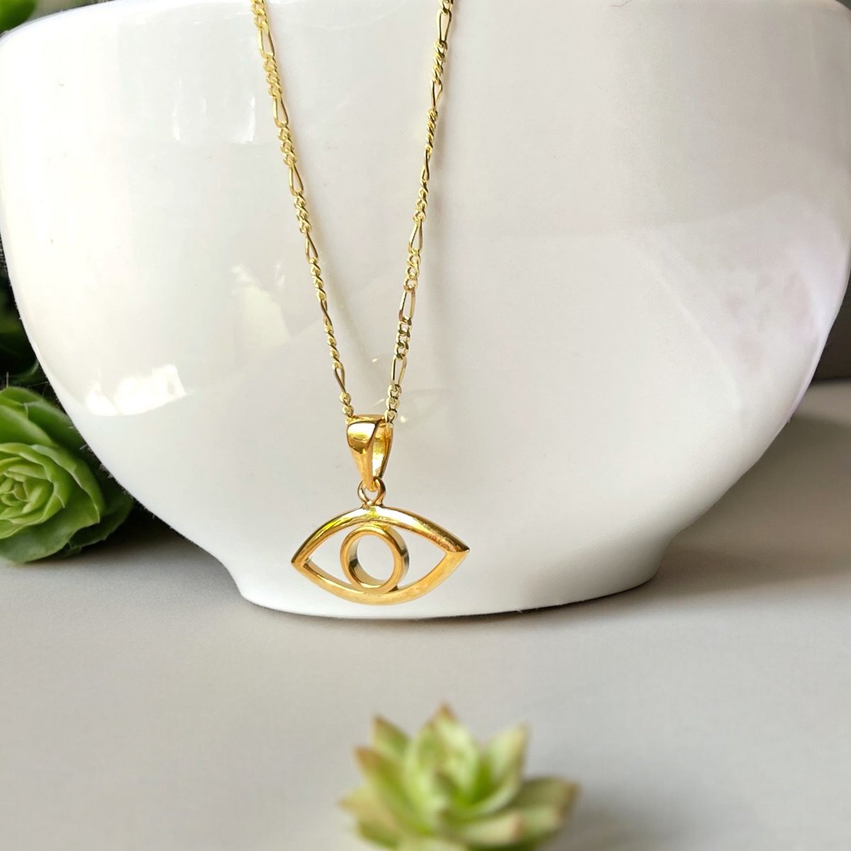 Collar de plata de ley 925 con colgante de ojo protector - Chapado en oro de 18 quilates, cadena de 50 cm - K925-139