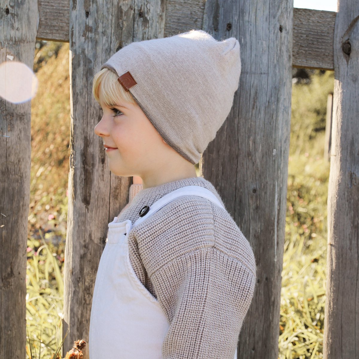 Bonnet réversible mérinos - jeans-beige