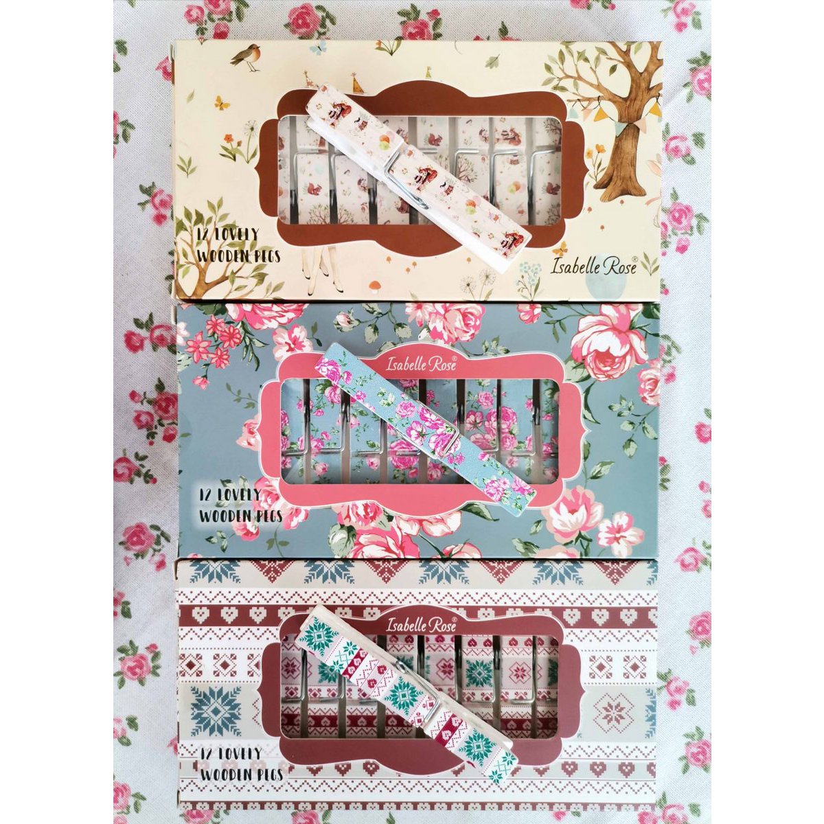 Set di mollette in legno Hygge Holidays 12 psc in scatola Isabelle Rose