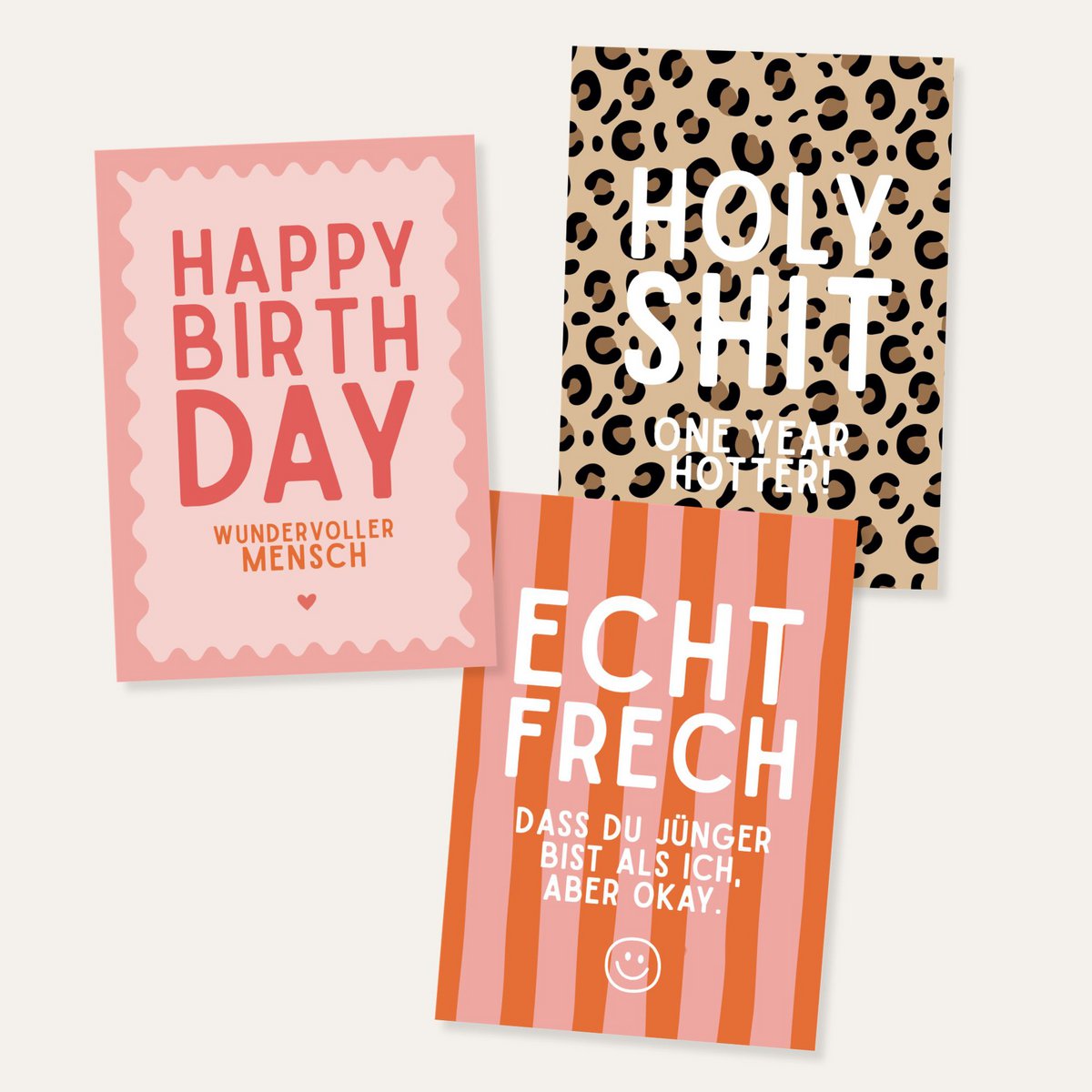 Set of 3 postcards | Leo stripes waves with cool motifs congratulations